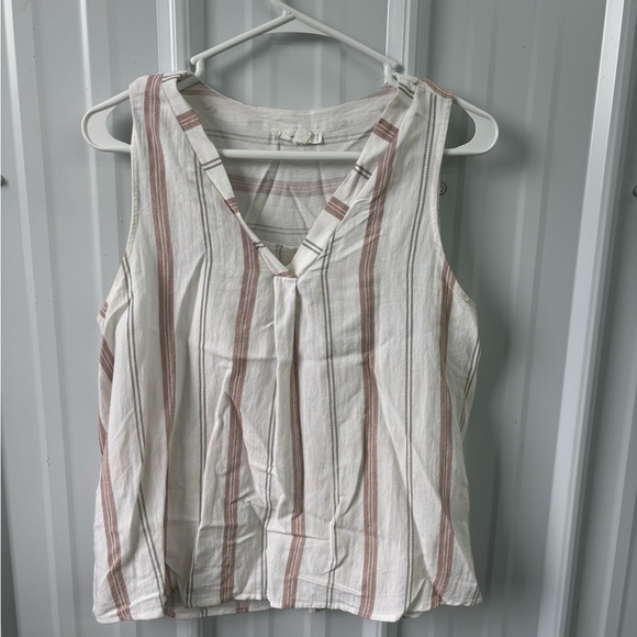 mine Tops - Mine Cream and Pink Sleeveless Tie Front Tank Top
